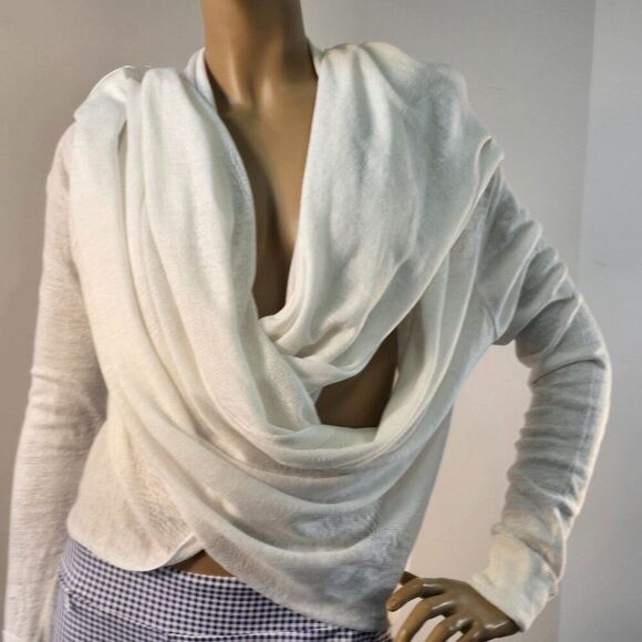 Pure DKNY Linen Open Front Cardigan Sweater Wrap White Size P/S - Picture 4 of 10